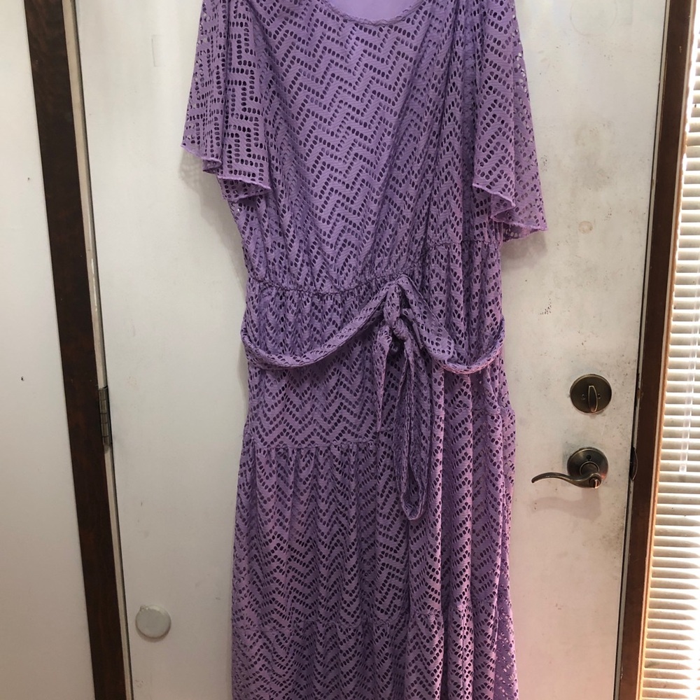 Ashley Stewart 34/36 Lavender Lace Maxi Dress with Flutter Sleeves - Picture 2 of 8
